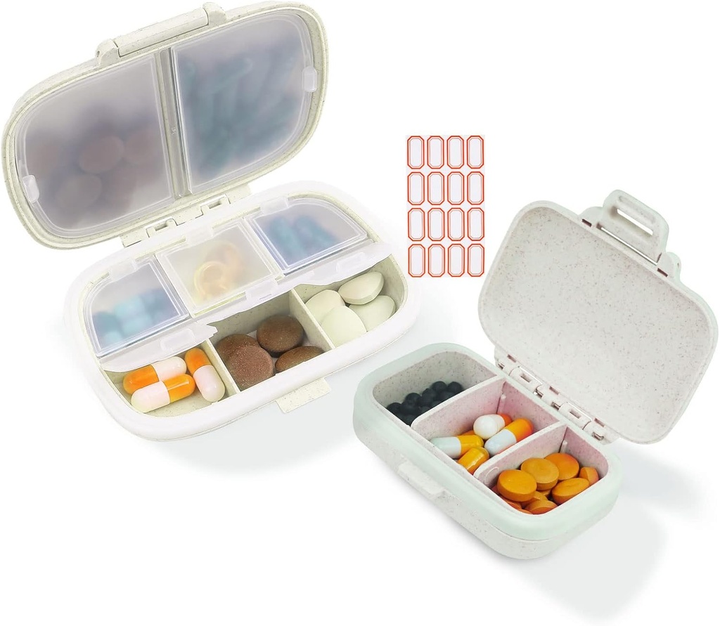 2 Pack Pillen Organizer Box - Kleine Pillenspender Home Reisen Essentials Ergänzungshalter Tragbare Vitamin Case 8 Kompartment & 3 Kompartment Container Tägliche Medizin