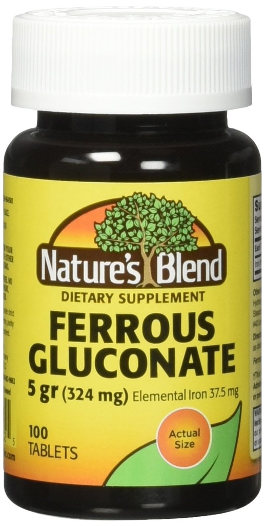 Nature`s Blend Ferrous Gluconate Tablets 324 mg, 100 Count (Pack von 2)