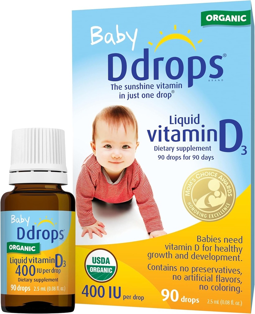 Ddrops Bio Baby 400 IU 90 Tropfen - Tägliche Vitamin D Flüssigkeit für Infants. Unterstützt Teeth & Bone Health. Keine Konservierungsstoffe, kein Zucker, Non-GMO, Allergy-Friendly - Paket von 2