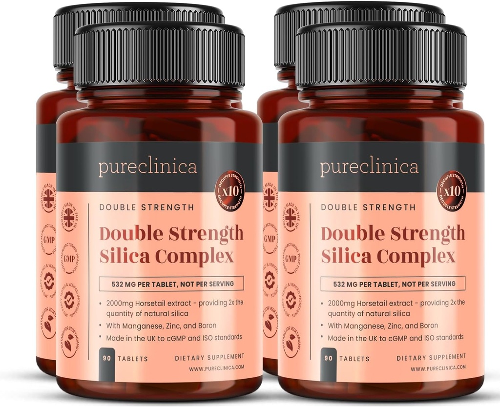 Complexe Silice double résistance – 12 mois d'approvisionnement! (2000mg Extrait de queue de cheval x 360 comprimés(4 bouteilles de 90))