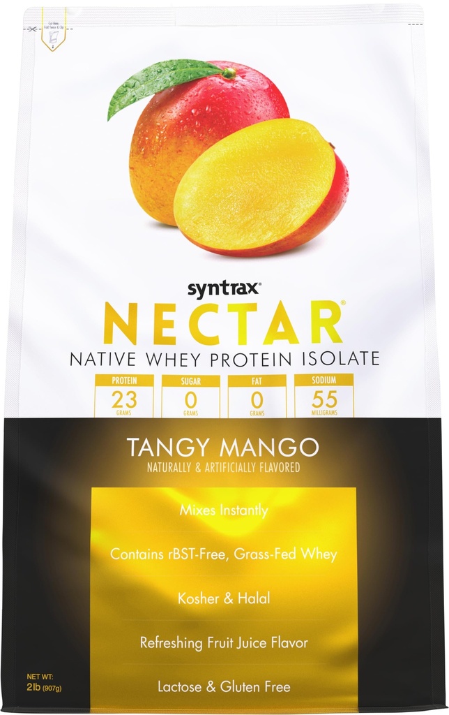 Syntrax Nutrition Nectar, 100% de poudre Isolée de protéines de lactosérum, Saveur de jus de fruits rafraîchissant, mangue Tangy, 2 lbs.