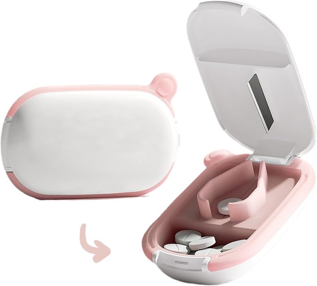 MURRI&MURRDI Cutter à petites pilules et organisateur pour les petites ou grandes pilules, Cutter de médecine portable pour la purse de poche, Cutter de support de pilule pour les vitamines, comprimés, médicaments, rose
