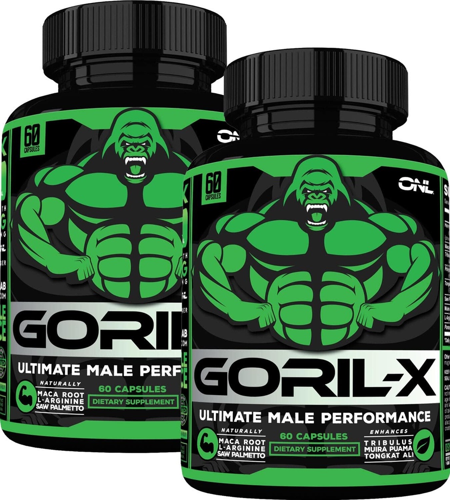 Testosteron-Booster-Ergänzung für Männer - Goril X Workout Male Enhancing Pills 1000mg - erhöhen Größe, Stärke & Energie - mit Horny Ziegenkraut, Tongkat Ali & Tribulus Terrestris - 60 Kapseln (2pk)