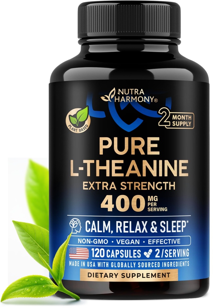 L Theanine 400 mg de L-Theanine Stress Relief (L-Theanine Stress Relief) Supplément extra-fort (U.S.) Fabriqué aux États-Unis Relaxation, Sommeil et Soutien Calme (U.S.) pour hommes et femmes (U.S.)