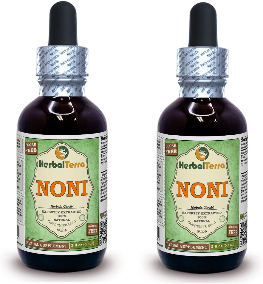 Noni (Morinda Citrofol) Glycerit, Organic Dried Fruits Alcohol-Free Liquid Extract (Markenname: HerbalTerra, Proudly Made in USA) 2x2 fl.oz (2x60 ml)