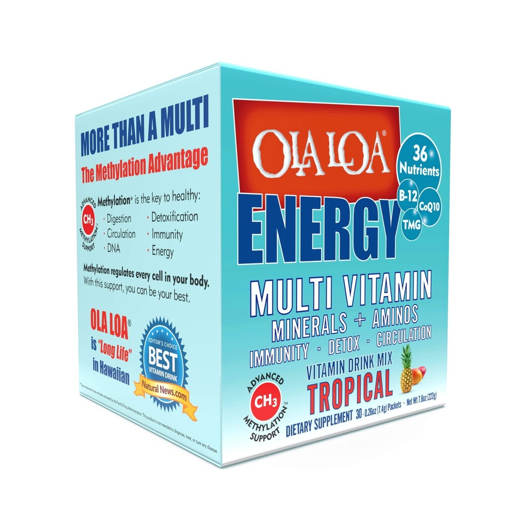 Ola Loa Energy Tropical Multi Vitamin Drink Mix - Amino Energy Powder, Glutenfrei, Detox, Dairy Free, Koffeinfrei - Trinken Sie Ihre Vitamine für die Rigors des täglichen Lebens - 30 Pakete (8.25oz)