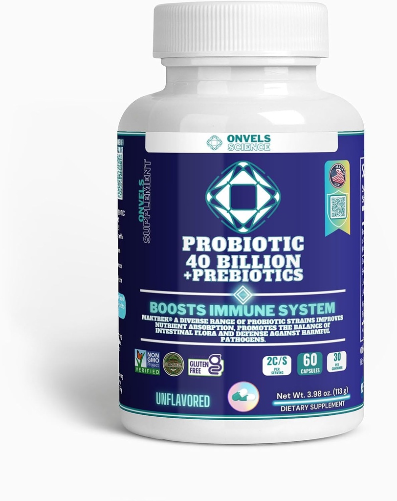 Probiotic 40 Billion + Prebiotics MAKTREK® | Boost Immune Function & Digestive & Gut Health, BOOSTS Immune System - Supports Occasional Constipation, Diarrhea, Gas & Bloating - for Women & Men