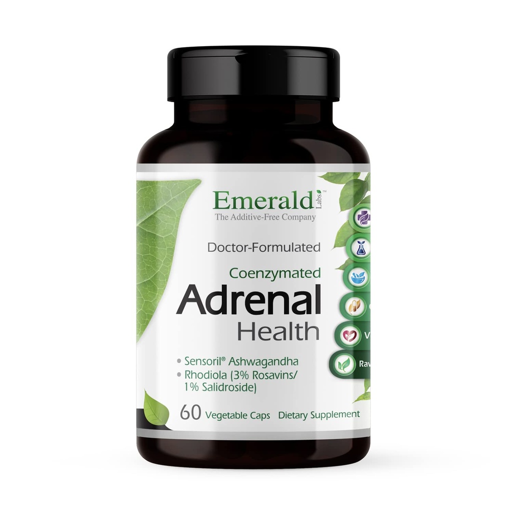 EMERALD LABS Santé adrénale - Soulagement du stress, soutien énergétique et sommeil restaurateur avec Ashwagandha sensoril, vitamines B, Rhodiola et plus* - Sans gluten - 60 capsules végétales (30 jours d'approvisionnement)