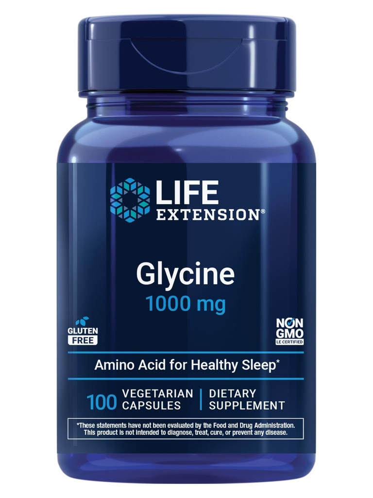 Life Extension Glycine, 1000 mg, Aminosäure, die gesunden Schlaf fördert, Glutenfrei, Non-GMO, Vegetarisch, 100 Kapseln