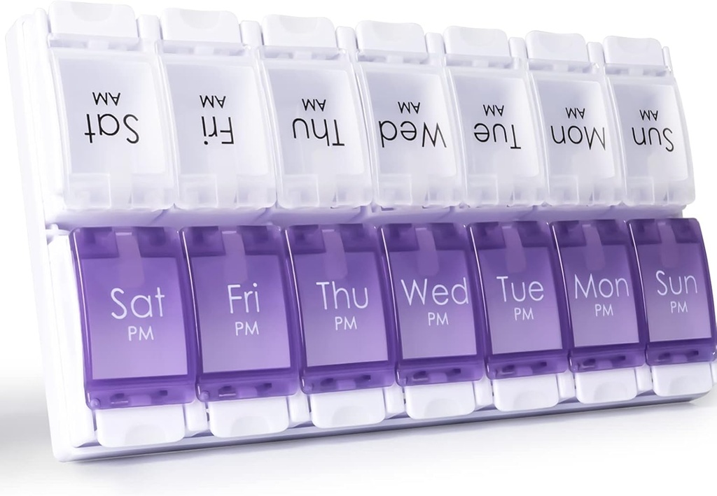 MERICARGO Am Pm Pill Organizer 7 giorno, 2 volte al giorno Grande scatola di pillole settimanali, Push Button Daily Pill Case for Vitamin, Fish Oil, Supplementi