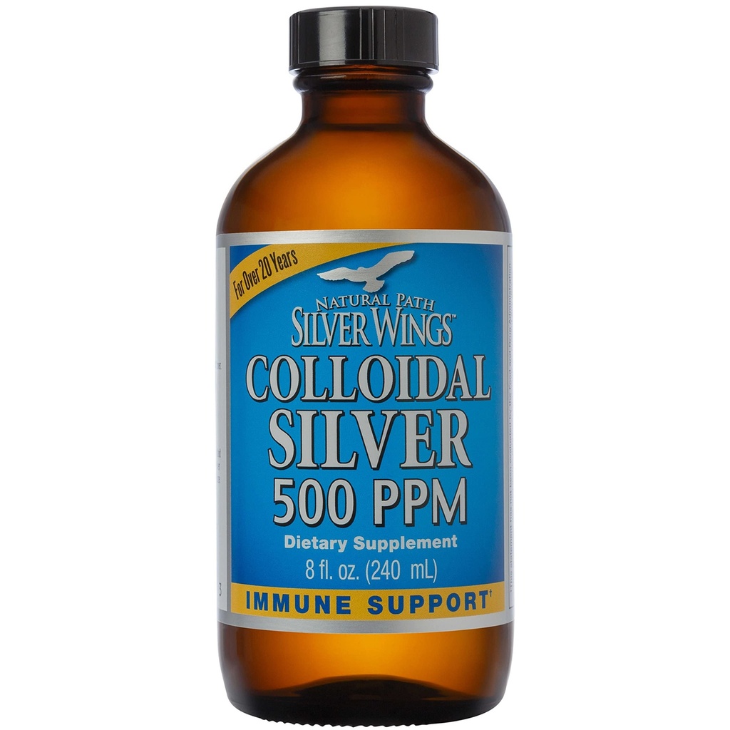 Percorso naturale Silver Wings Colloidal Silver 500ppm (2.500mcg) Supporto Immune Supplemento 8 fl. oz.