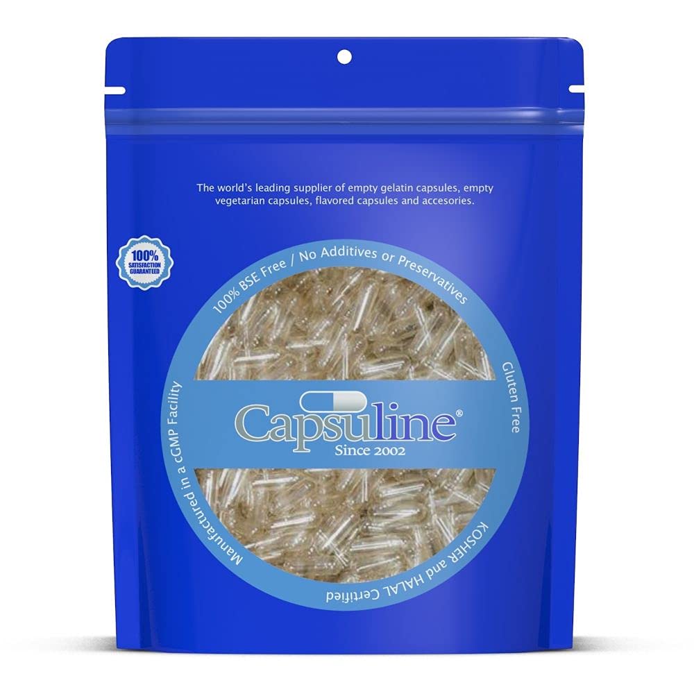 Capsuline Taille 00 - Effacer Capsules de gélatine vide - Capsules de gel vide - Bricolage Pure Bovin Pilule Remplissage - Bouchons vides - Casher, sans gluten, halal et non-OGM (500 Nombre, clair)