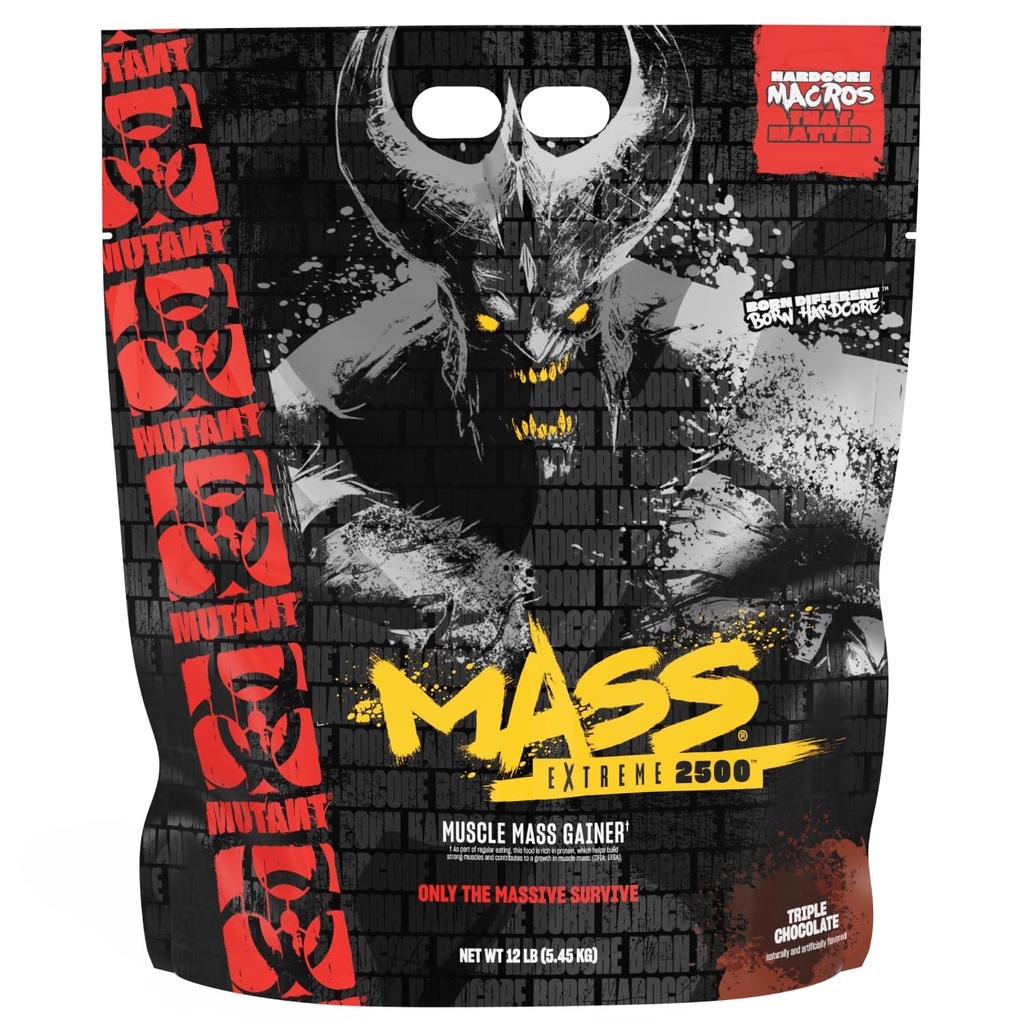 Mutant Mass Extreme 2500 - High Calorie Mass Gainer Whey Protein Powder with Creatine & Amino Acids - Muscle Building & Weight Gain for Hard Gainers - Triple Chocolate 12 lbs