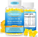 Gommies de zinc de magnésium de calcium pour adultes et enfants, 1000mg Supplément sans sucre Citrate de calcium, Gommies de glycine de magnésium à haute absorption avec vitamine D3 et K2 - Bone et muscles et immunitaire santé (2 pack)