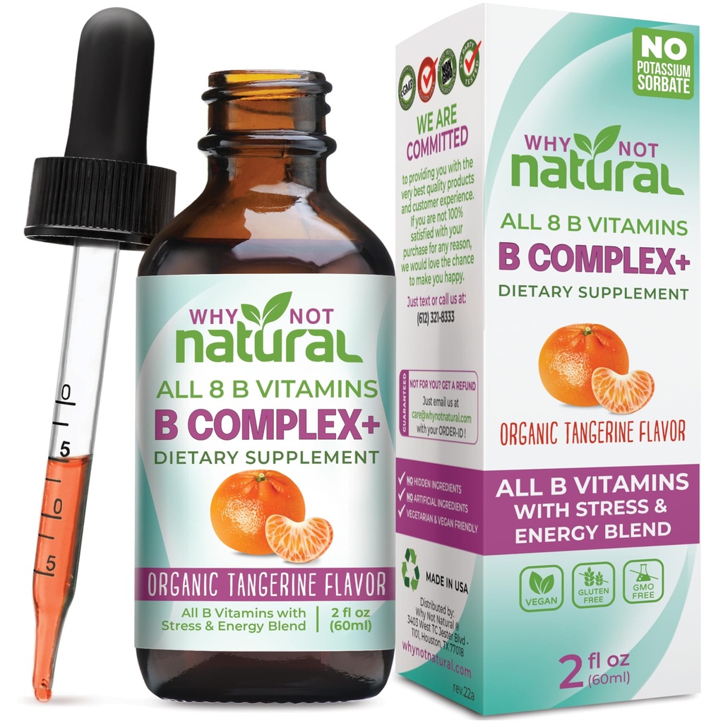 Warum nicht natürliche Vitamin B Complex Liquid Drops - Ergänzung für Frauen - Vegan und Sublingual Formen von B1 B2 B3 B5 B6 Biotin Folate und Choline - Plus Blend für Energieunterstützung