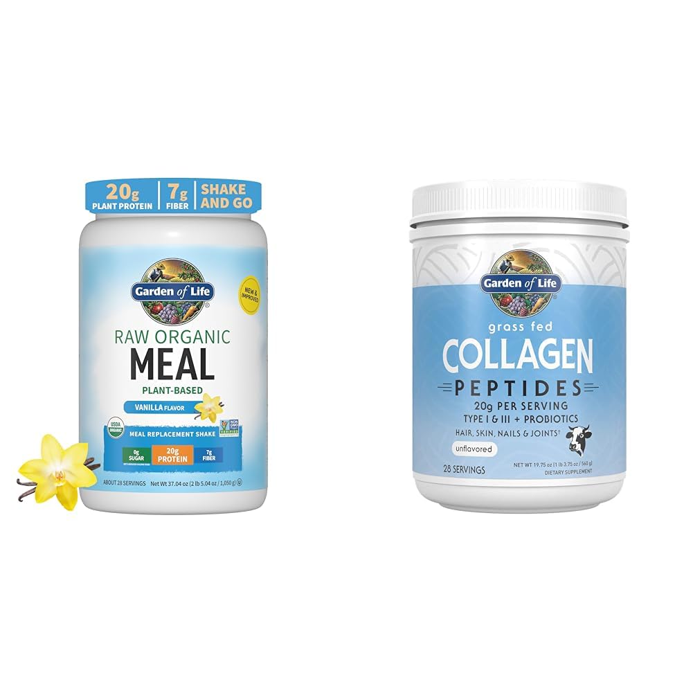 Garten des Lebens Vegan Protein Pulver - Raw Organic Meal Ersatz Shakes - Vanille - Pea Protein & Grass Fed Collagen Peptides Powder - Unflavored Collagen Powder for Women Men Hair Skin Nails Joints