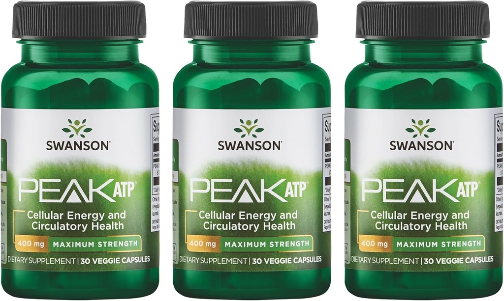 Swanson Massima Forza ATP-Natural Supplemento Promuovere il supporto dell'energia cellulare- Supporta le prestazioni fisiche e promuove il supporto sano del flusso sanguigno-(30 capsule vegetali, 400mg ogni) 3 Pack