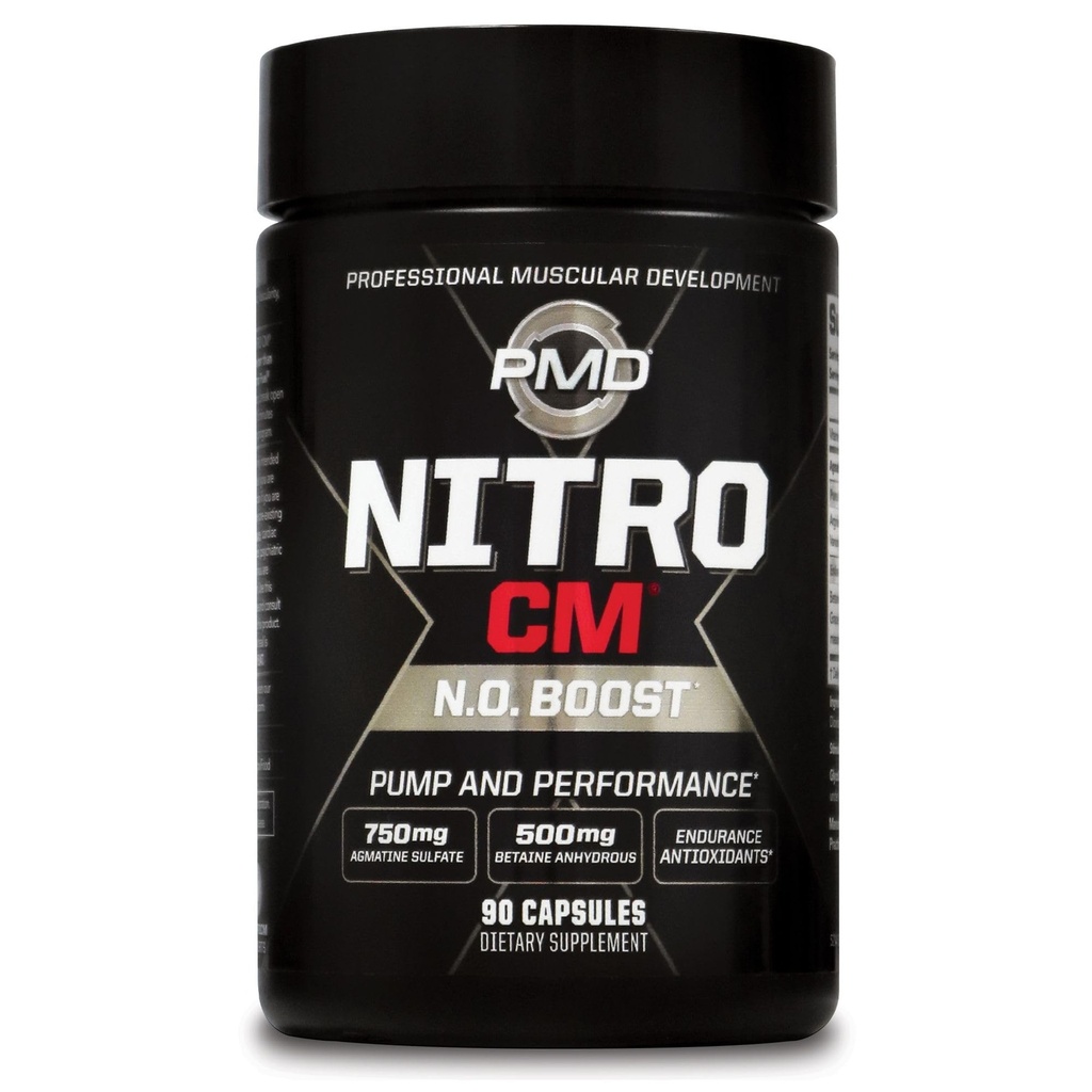 PMD Sports Nitro cm - Ossido nitrico con Agmatine Pre Supplemento allenamento - Crescita muscolare Pre allenamento con L Arginina - Miglioramento della resistenza per l'esercizio Hardcore, formazione e bodybuilding - 90 capsule