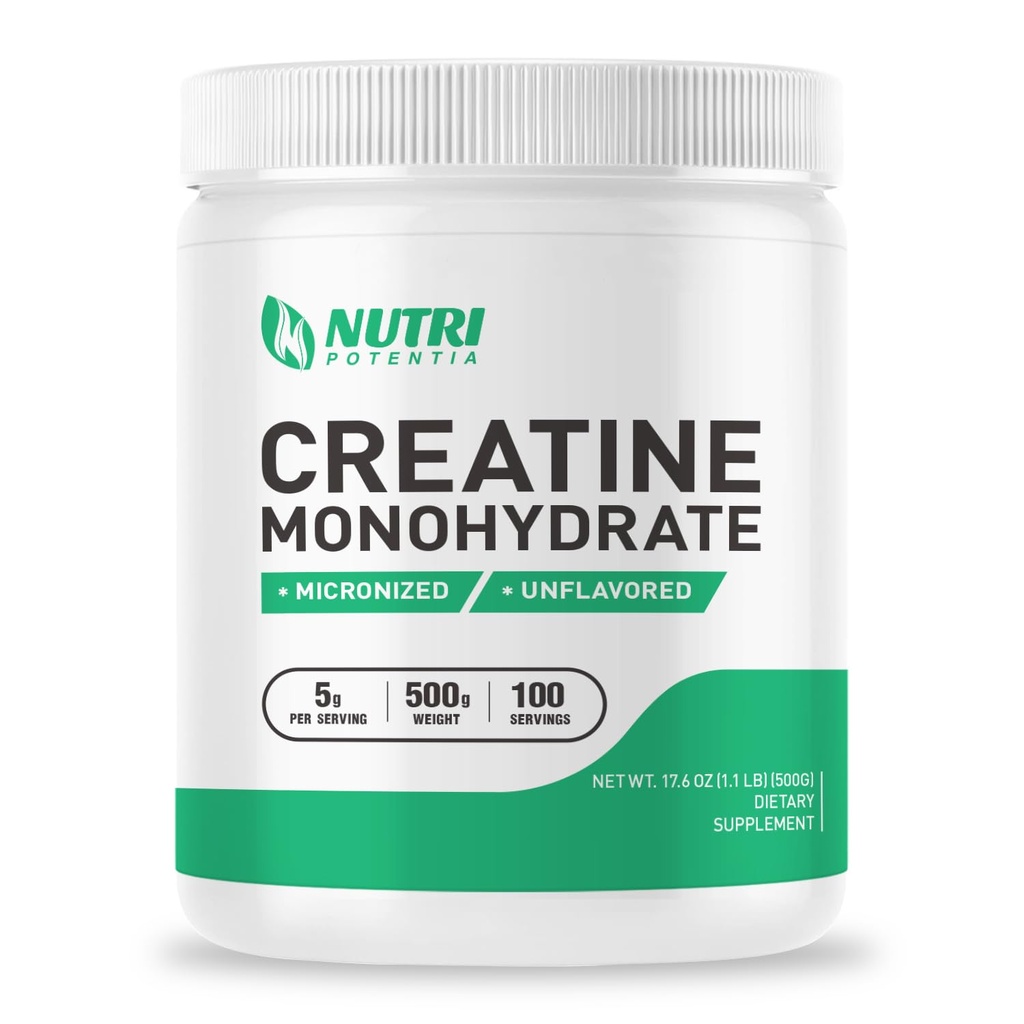 Kreatin Monohydrat-Pulver 500g, Reine mikronisierte Kreatin-Ergänzungen für Männer und Frauen Muskelaufbau, Pre & Post Workout-Ergänzungen, Vegan, Unflavored - 100 Servierungen (1.1Lb)