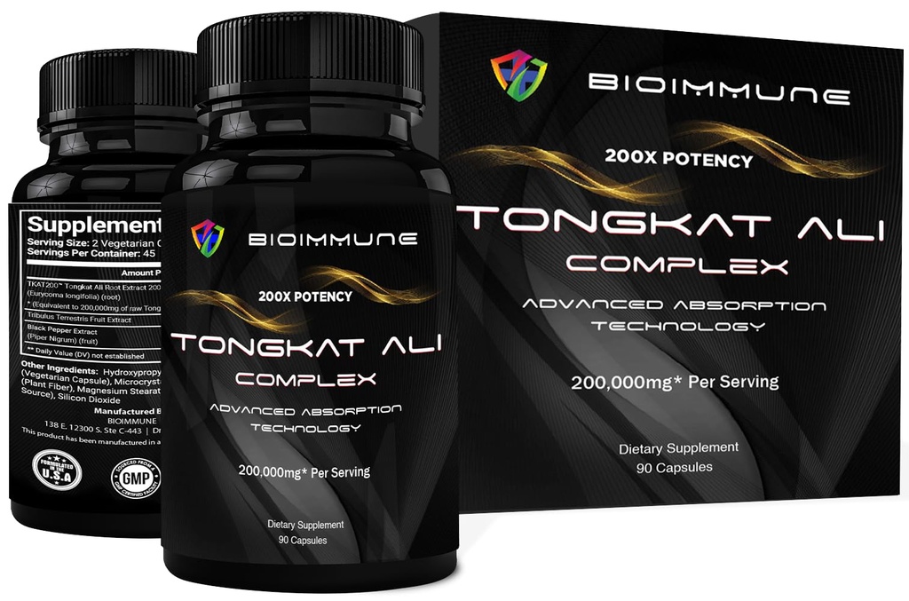 Longjack Tongkat Ali Extrakt Kapseln 200x Stärke | Gleich 200.000 mg | Muskelmasse Stärke, Antrieb, Leistung