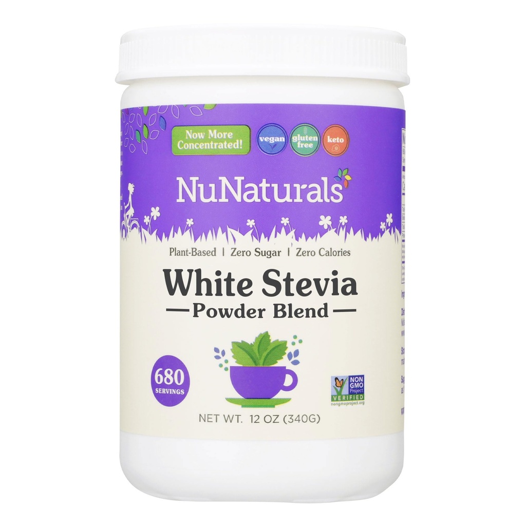NuNaturals White Stevia Powder Blend, pflanzlicher Zuckersubstitut, Zero Calorie Sweetener, 12 oz