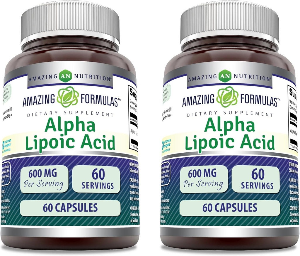 Amazing Formulas Alpha Lipoic Acid | 600 Mg Per Serving Supplement | Capsules | Non-GMO | Gluten Free | Made in USA (60 | 2 Pack)