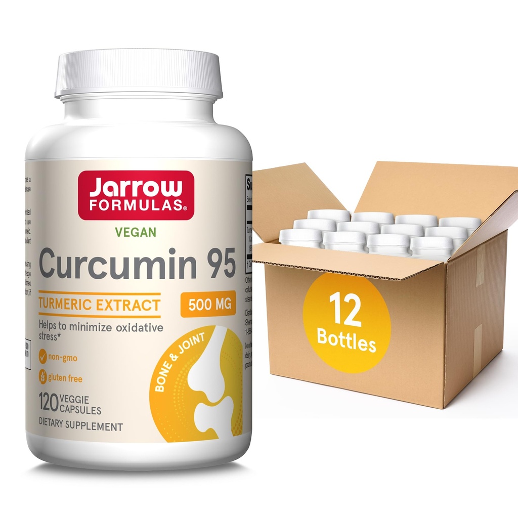 Jarrow Formulas Curcumin 95 500 mg,Turmeric Curcumin Extract for Antioxidant Support, Bone and Joint Support Dietary Supplement,120 Veggie Capsules,Up to 120 Servings, Pack of 12