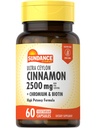 Sundance Ceylon Cinnamon Kapseln 2500mg | 60 Pillen | mit Chrom und Biotin | Vegetarisch, Non-GMO, und Glutenfreie Ergänzung