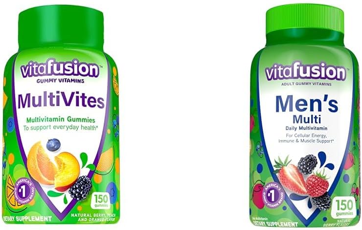 Vitafusion MultiVites Gummy Multivitamine für Erwachsene mit 12 Vitaminen und Mineralstoffen & Adult Gummy Vitamine für Männer, Berry Flavored Daily Multivitamine für Männer mit Vitaminen A