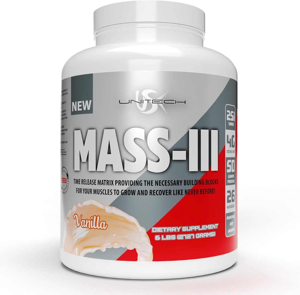 Unitech USK Maß Vanille Pulver | Absorbierbare Masse Gainer Supplement | Reich an Protein, Vitaminen, & Minerals | Protein Isolat & Konzentrat | Unterstützt Muskelwachstum & Erholung | Vanille Flavor, 96oz