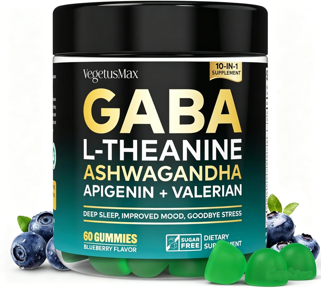 GABA L-teanina Gummies, Gummie calma senza zucchero con L-teanina, Ashwagandha, Radice vegetariana,Magnesium | Sostegno sonno,Relief & Relax | GABA Supplement per Adulto- Blueberry Flavor