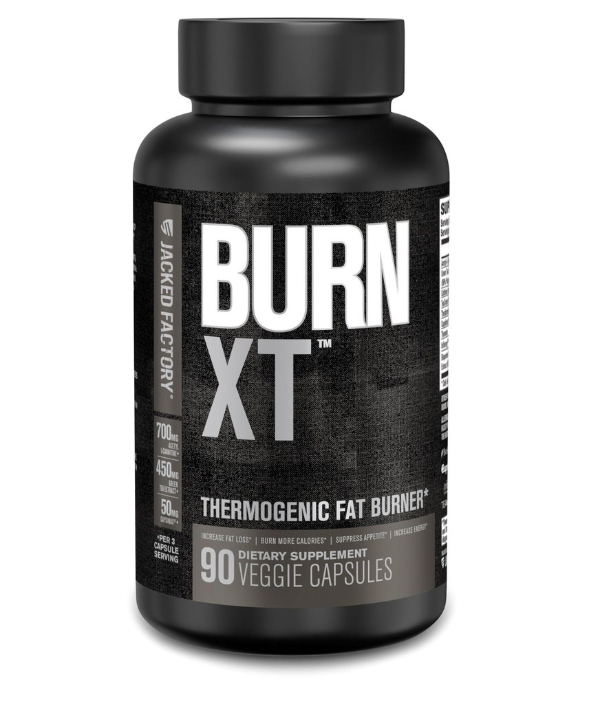 Jacked Factory Burn XT Black Thermogenic Fat Burner - Supplemento perdita di peso, Appetite Suppressant, Nootropic Energy Booster | TeaCrine, Acetyl L-Carnitine, Green Tea Extract - 90 Veg pillole di dieta