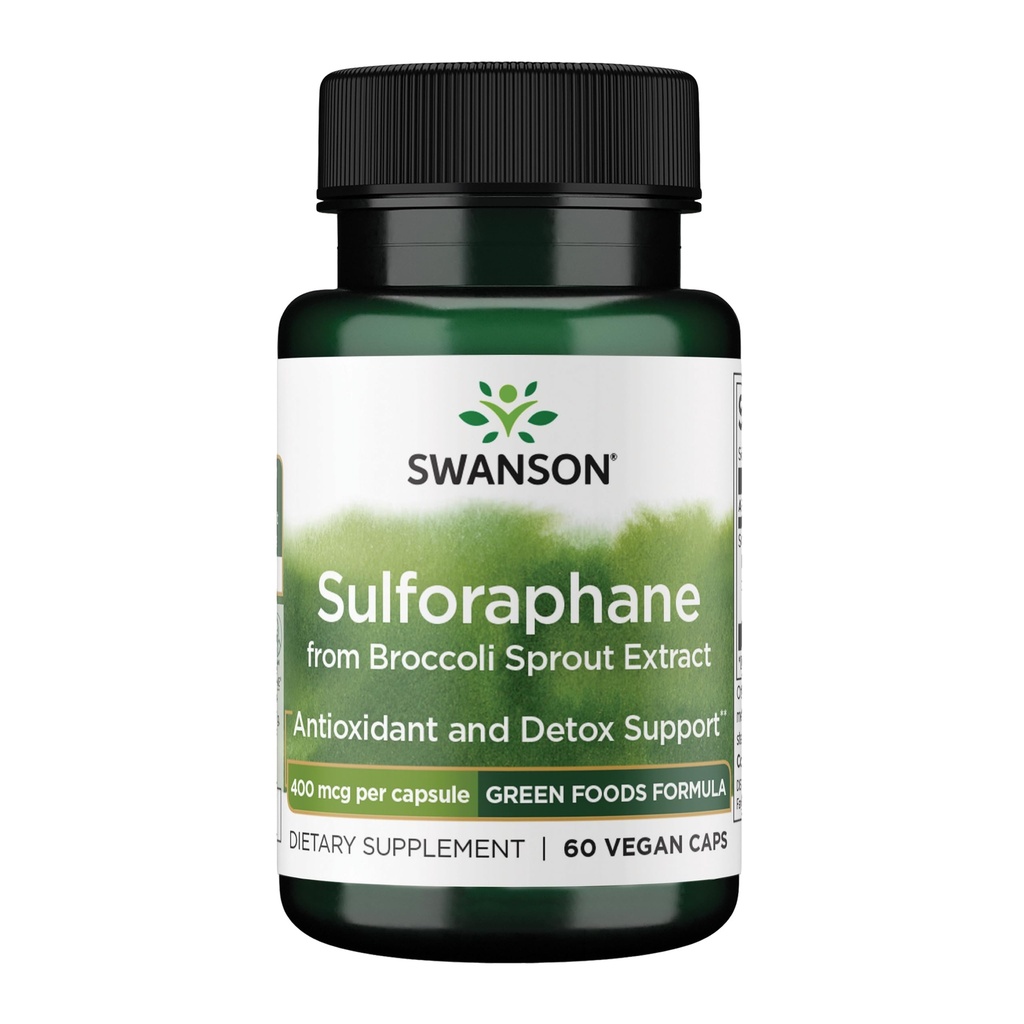 Swanson Sulforaphane - Broccoli Sprout Extract Supporting Cellular, GI Tract, and Liver Health - Supplemento naturale Standardizzato allo 0.4% Sulforaphane - (60 capsule di verdure, 400mcg ciascuno)