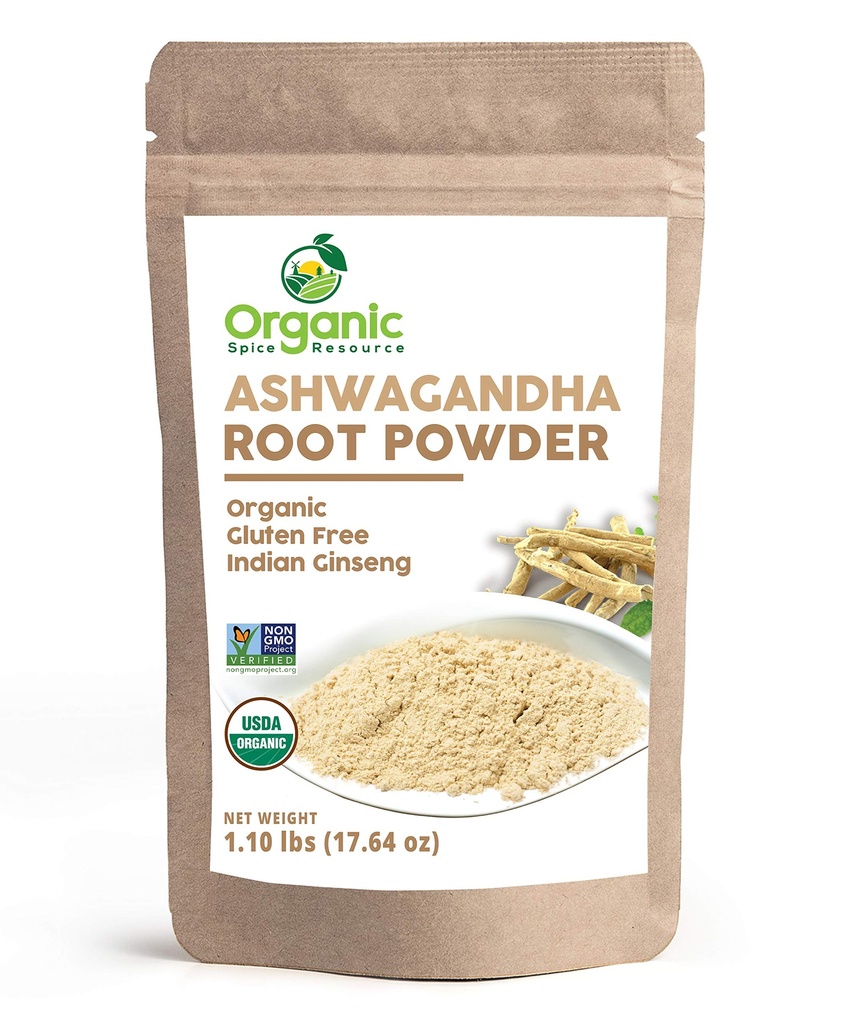 Polvere di radice di Ashwagandha organica - 1.10 lbs (17.64 oz) | Sacchetto di Kraft Resealable, Non-GMO, Ginseng indiano, Withania Somnifera -100% crudo dall'India, da SHOPOSR