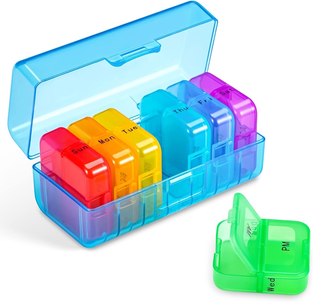 Zoksi Weekly Pill Organizer 2 Mal am Tag, Blau 7 Tage Am Pm Pille Box, Täglich Am Pm Pill Organizer 7 Tage, Tragbare Vitamin Pille Fall, Wöchentliche Pille Box für Fischöle, Vitamin, Ergänzung