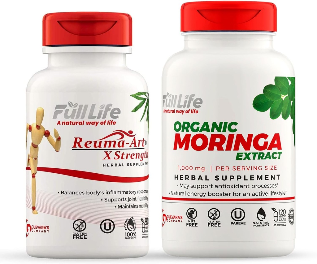 Full Life Reuma-Art X Stärke und Moringa Kapseln - Joint Support Supplement - Moringa Oleifera Extract - Kräuter, Kosher, Gluten-Free - Veggie Kapseln