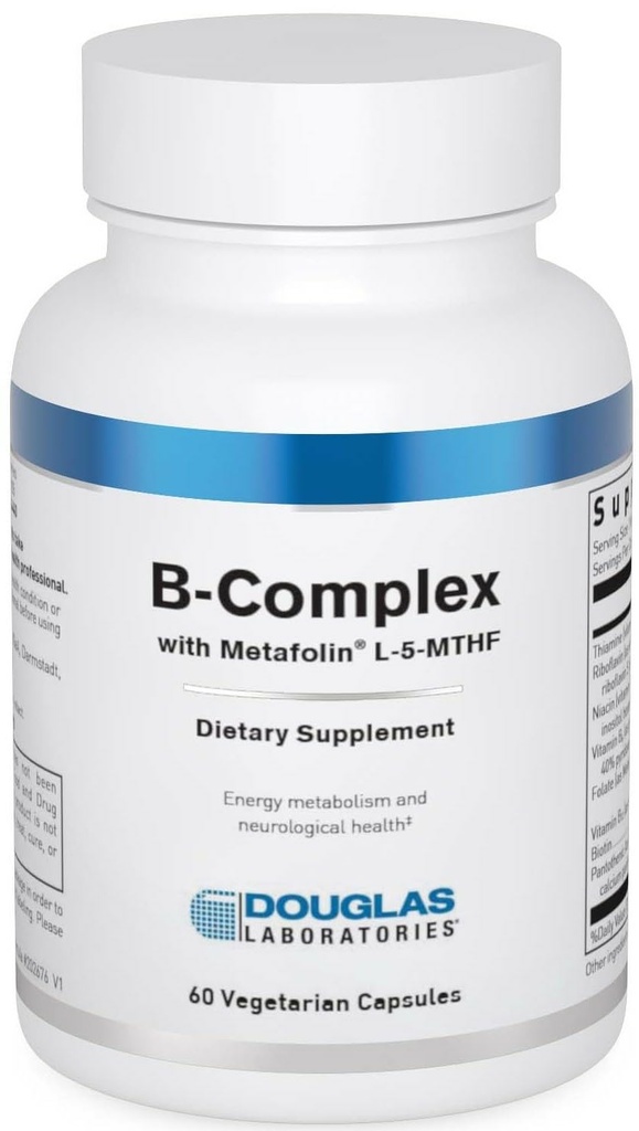 Douglas Laboratories B-Komplex mit Metafolin - Umfassende B-Vitamin-Ergänzung - Energie- und Gehirngesundheitsunterstützung* - Mit Folate, Biotin & Thiamin - Non-GMO - 60 vegetarische Kapseln