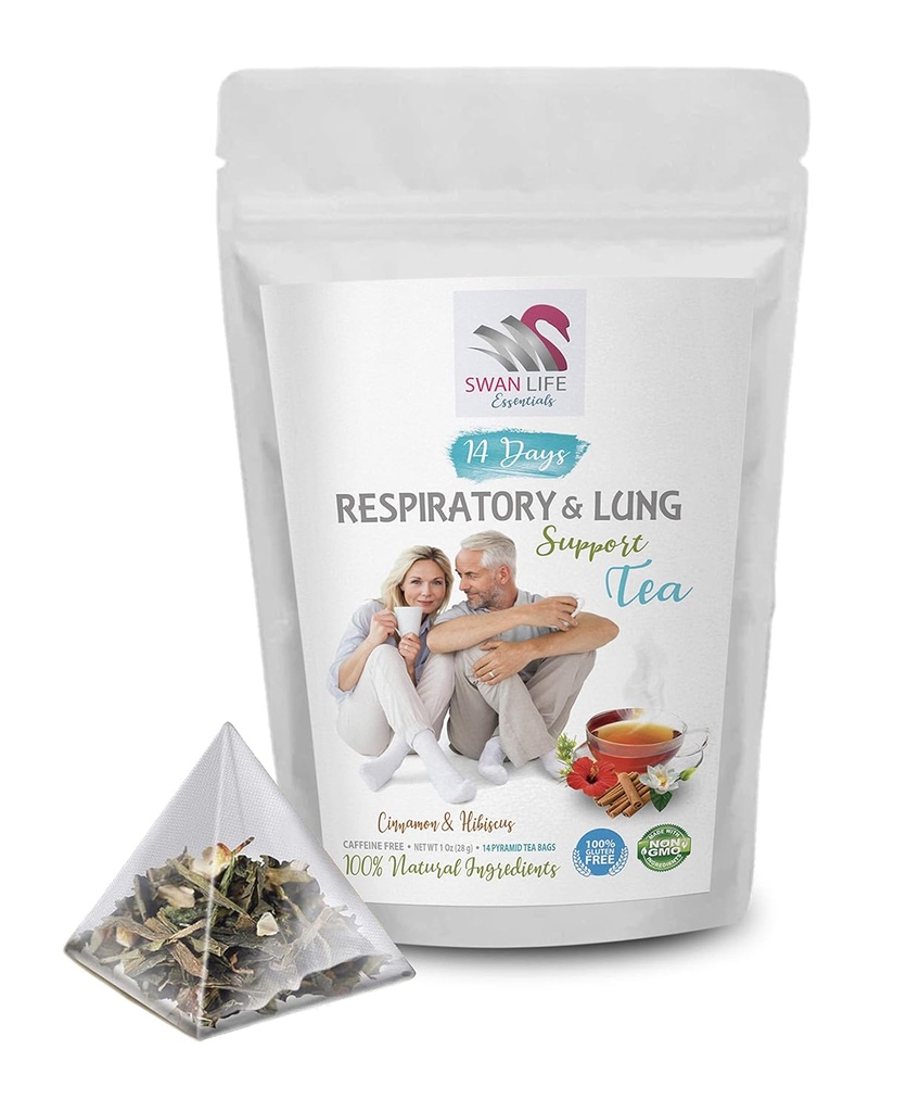 vitamines respiratoires - SOUTIEN RESPIRATOIRE ET LUNG TEA 14 Jours avec cannelle, Hibiscus, marshmallow Racine, Astragalus, menthe poivrée, feuille de thé eucalyptus 1 Pack 14 Sacs à thé