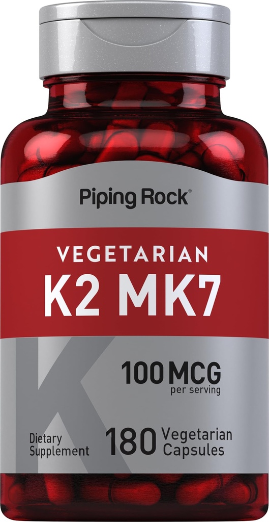 Piping Rock K2 MK7 Vitamin Supplement | 100 mcg | 180 Vegetarische Kapseln | für Frauen und Männer | Non-GMO, Glutenfrei
