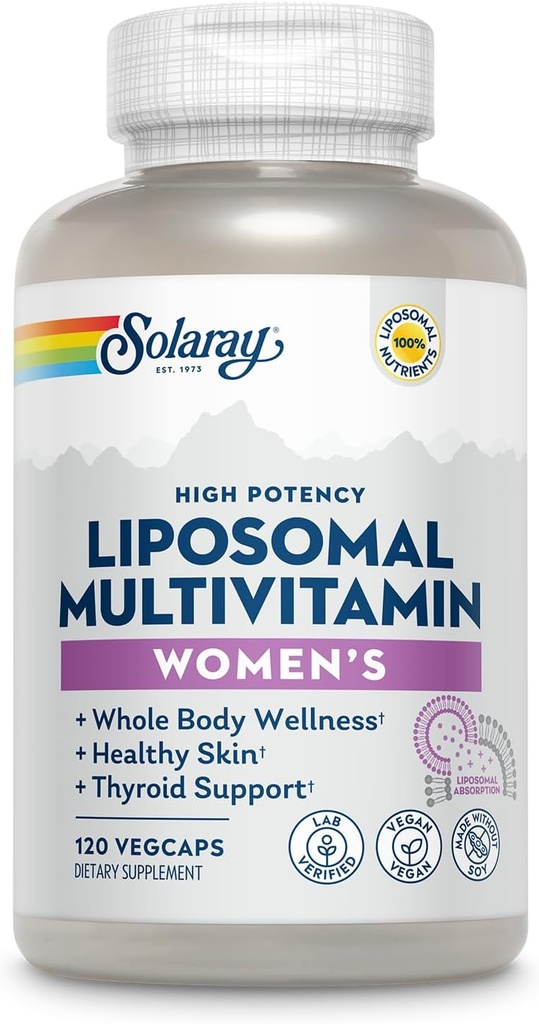 SOLARAY Liposomal Multivitamin für Frauen, Enhanced Absorption, Hohe Potenz w/Iron, Vitamin D, Vitamin C, B12, Biotin, CoQ10, Immununterstützung, Knochengesundheit, Vegan, 60 Servierungen, 120 VegCaps