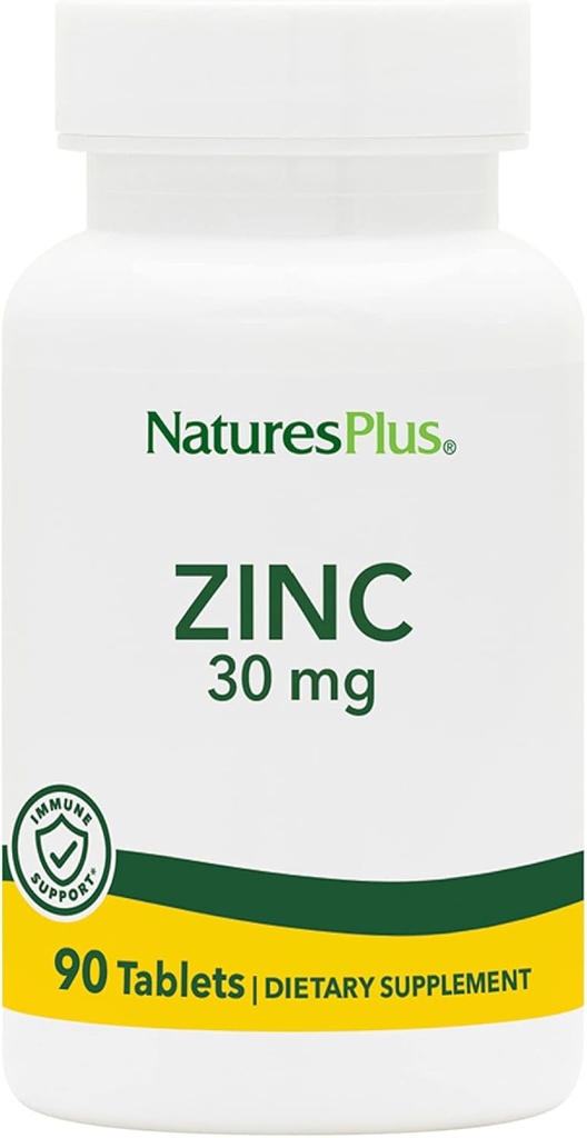 NaturesPlus Zinktabletten - 30 mg, 90 vegetarische Tablets - Immunsystem-Ergänzung für zelluläres Wachstum & Reparieren - fördert gesunde Verdauung, Stoffwechsel & Vision - Glutenfrei - 90 Portionen