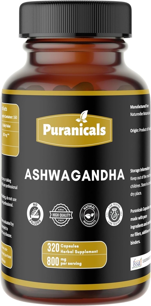Ashwagandha Premium 320 Kapseln Non GMO und Gluten Free | Kräuterergänzung | 800 mg pro Servieren | Herb Ashwagandha Pulver mit 100% reinem Kräuter hergestellt
