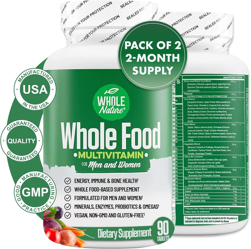 Vollständige Lebensmittel Multivitamin für Männer und Frauen Tägliche Superfood Vitamine Plus Mineralstoffe Verdauungsenzyme, Probiotika und Omegas. Pflanzenbasiertes Multi-Vitamin, nicht GMO (2)