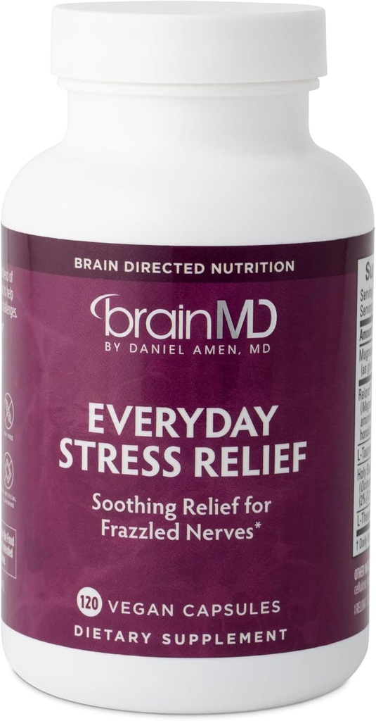 Dr Amen BrainMD Everyday Stress Relief - 120 Kapseln, Paket von 2 - Fördert Entspannung & Fokus - Nicht-Drowsy - Glutenfrei - 60 Gesamt Servierungen