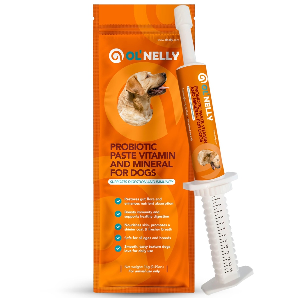 Pâte probiotique prébiotique et probiotique de chien, 6 souches de bactéries,18 Bi UFC + vitamines, Minéraux- Formule améliorée pour l'IG à équilibre rapide, Pâte probiotique de chien (14 g)