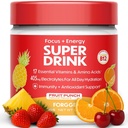 Forgge Healthy Energy Drink Powder Mix - Caffeina pulita + B12, B6, C & D Vitamine - Polvere di bevanda di energia senza zucchero con elettroliti, aminoacidi, antiossidanti, Lions Mane - Vegan, Keto-Friendly - 30 SVG, Punch di frutta