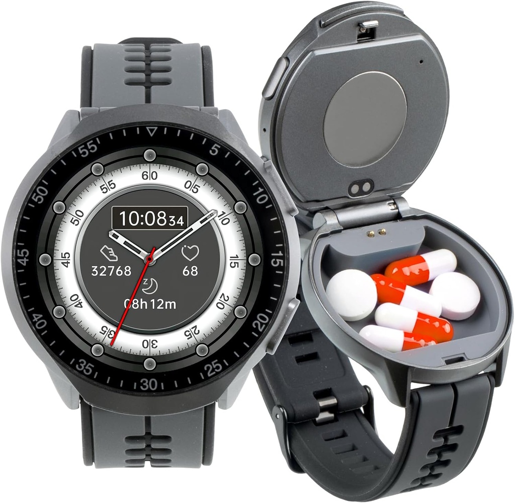 Smart Watch Pill Box, Fitness Smartwatch con chiamata Bluetooth per gli uomini, Water Resistant Pill Organizer per l'emergenza, Pill Case per l'emergenza, Small Pill Container per la vitamina, Fish Oil