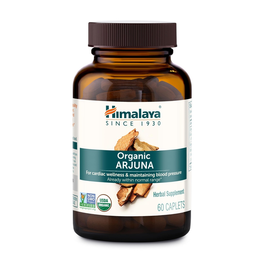 Himalaya Organic Arjuna, 60-Tage-Versorgung - Kräuter-Ergänzung Unterstützung Herzgesundheit und Normalblutdruck - USDA Organic, Vegan, Non-GMO, Glutenfrei, 700 mg, 60 Caplets