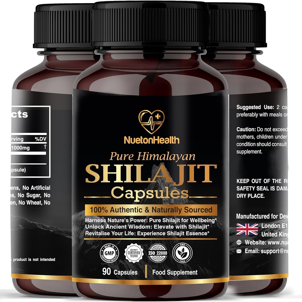 Himalayan Shilajit Kapseln - 100% reine & natürliche 90 Vegan Pillen - Gold Grade Wellness, Energie & Vitalität Ergänzung für Männer & Frauen - Grade ein Shilajit reich an Fulvic & Huminsäure