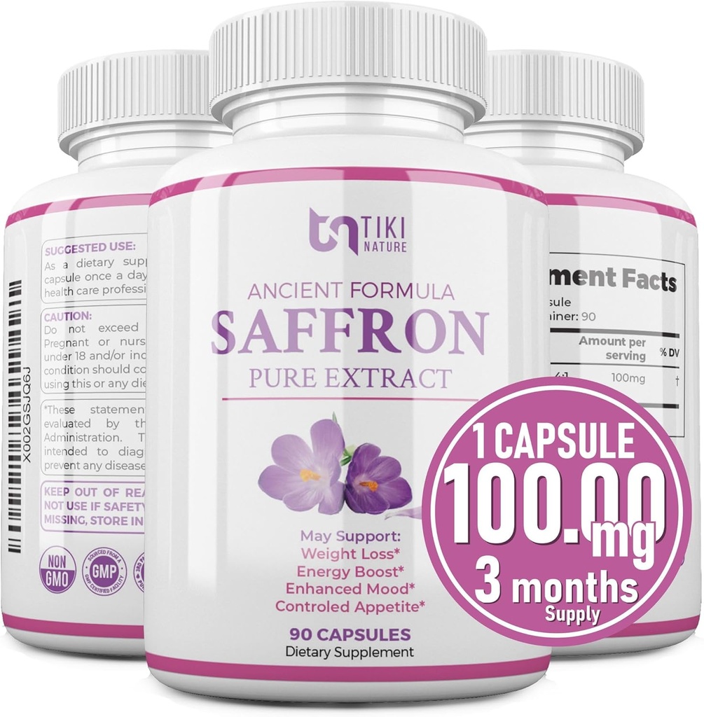 Saffron Extract Supplement 100mg - Leistungsstarke Mood-Unterstützung Saffron-Ergänzungen für die Unterstützung von Augen- und Herzgesundheit - Antioxidans & Mood Booster